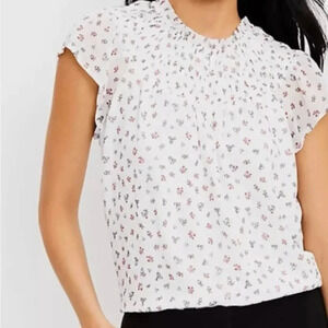 LOFT Floral Smocked Flutter Dainty Flower Feminine Short Sleeve Top Size M